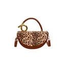 Semicircle leopard print handbag with golden ring handle and adjustable strap - Yellow Brown