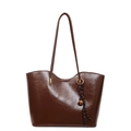 Grand sac cabas rétro marron foncé en cuir ciré brillant avec détail de noeud - Brun Sans Pendentif