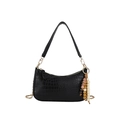 Sac sous le bras noir à motif crocodile avec bandoulière chaîne et pompon en perles bois - Sans Pendentif / Noir