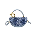 Leopard print and light blue leather crescent handbag with gold metal knot hardware - Blue