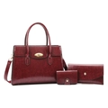 Vintage wine red large tote bag three-piece set with crossbody strap and gold hardware - Wine Red Set Bag