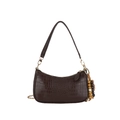 Sac baguette marron motif crocodile avec breloque en bois et chaîne dorée - Sans Pendentif / Café Foncé