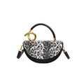 Leopard print leopard paneled handbag with distinctive gold ring handle and leather strap - Black