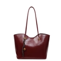 Sac fourre-tout rétro bordeaux en cuir ciré avec pendentif cloche et bandoulière - Rouge Vin Sans Pendentif