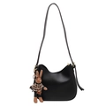 Sac à bandoulière noir en cuir PU mat avec un joli pendentif lapin en pied-de-poule - Sans Pendentif / Noir