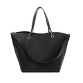 Classic black bucket tote bag with gold metal rings and adjustable wide shoulder strap - Black