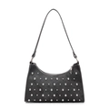 Schicke schwarze Punk-Schultertasche mit silbernen Nieten und schmalem Riemendesign - Schwarz