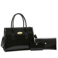 3-piece black oil leather tote bag set including handbag, envelope clutch and card holder - Black Set
