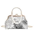 Sac bandoulière jacquard floral de style français avec poignée perle et anneau doré - Noir