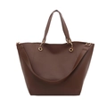 Retro dark brown bucket tote bag with gold metal rings and adjustable shoulder strap - Brown