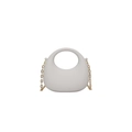 Minimalistische weiße Acryl-Handtasche mit rundem Griff und goldener Kettenverzierung - Weiß