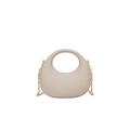Minimalistische beige Acryl-Handtasche in Ovalform mit abnehmbarer goldener Kette - Beigegrau