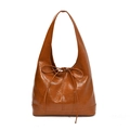 Brown glossy hobo shoulder bag with a bow detail and smooth patent finish - Brown