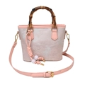 Sac seau en jacquard rose avec poignée en bambou et motifs de paysages chinois - Rose Sans Pendentif