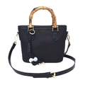 Sac seau noir mat avec poignée en bambou naturel et finitions dorées avec sangle - Noir sans Pendentif