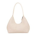 Minimalist cream white canvas hobo shoulder bag with a curved zipper design for women - Off White