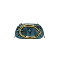 Blue snakeskin evening box bag with vintage gold hardware and chain strap - Blue
