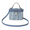Borsa a tracolla in denim blu e pizzo con finiture in pelle marrone e chiusura argento - Azzurro