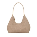 Minimalist light khaki hobo bag with woven texture and leather handle in half-moon shape - Khaki