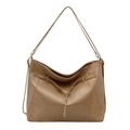 Borsa hobo minimalista in pelle kaki di grande capacità con elegante fibbia ad anello dorata - Cachi