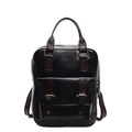 Retro vintage dark brown faux leather backpack with double buckle front pocket design - Black