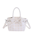 Sac seau à carreaux beige avec nœud décoratif et bandoulière réglable pratique - Blanc