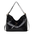 Borsa tote in pelle verniciata nera lucida con fibbia dorata e silhouette hobo chic - Nero