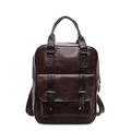 Retro dark brown PU leather backpack with vintage buckle straps and adjustable shoulder straps - Brown