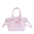 Sac seau à carreaux rose avec nœud en cuir et détail de bandoulière amovible - Rose