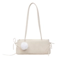 Minimalist beige rectangular shoulder bag with side bows and white fluffy pompom charm - Off White