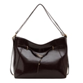 Borsa tote in pelle cerata marrone scuro lucida con dettagli in metallo dorato - Marrone