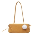 Minimalist yellow shoulder bag with ribbon side ties and white pompom detail - Yellow
