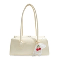 Borsa a mano in pelle bianco crema con ciondolo a ciliegia e dettagli in perle moda - Senza Ciondolo / Giallo