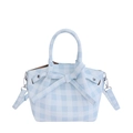 Sac seau vichy bleu clair avec détail nœud et bandoulière amovible réglable - Bleu