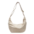 Modische beige Halbmondtasche mit verstellbarem breitem Gurt und Metallschnallen - Weiß