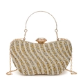 Sparkling silver and gold striped evening bag with pearls, metal handle and chain strap - Gold