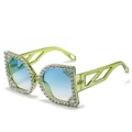 Green rhinestone oversized sunglasses with D-frame design and blue gradient lenses - Green Frame Blue Green Lens