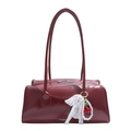 Borsa a mano in pelle rosso scuro con fiocco in pizzo bianco e ciondolo a ciliegia - Senza Ciondolo / Rosso