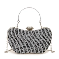 Luxury black and white crystal beaded evening clutch with gold handle and chain strap - Black