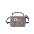 Schicke graue Mini-Box-Tasche mit Leopardenmuster, Kamelien-Schnalle und Umhängegurt - Grau Leopard