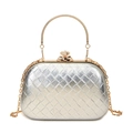 Silber gewebte Abendtasche mit champagnergoldenem Griff und funkelndem Strassverschluss - Silber