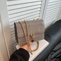 Grey crocodile pattern chain shoulder bag with gold sphere strap and rectangular metal buckle - Gray