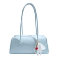Sac à main bleu clair en simili cuir avec breloque cerise en perles et fines anses - Bleu