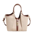 Borsa tote in tela color albicocca e pelle marrone con fibbia dorata e tracolla - Marrone