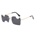 Unconventional rimless sunglasses with geometric cut lenses and gold metal frames - Gold Frame Grey Lens