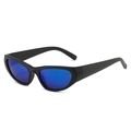 Gafas de sol deportivas negro mate con lentes azules reflectantes y marco aerodinámico - Montura Negra Lentes Azules