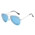 Gafas de sol de aviador plateadas clásicas con lentes de espejo azul claro y montura metálica - Montura de Plata Lente Azul