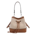 Borsa a secchiello minimalista in tela con finiture in pelle marrone e chiusura a coulisse - Marrone