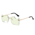 Rimless irregular sunglasses with light green notched lenses and gold metal temples - Gold Frame Green