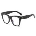 Fashionable black square anti-blue light glasses with golden metal rivets and clear lenses - Glossy Black Frame